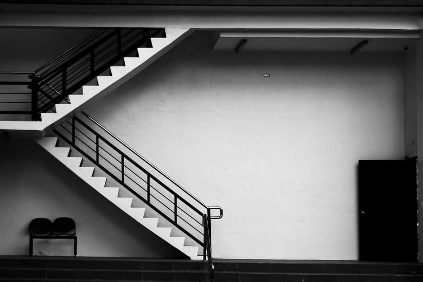 Black and White Photo of Staircase